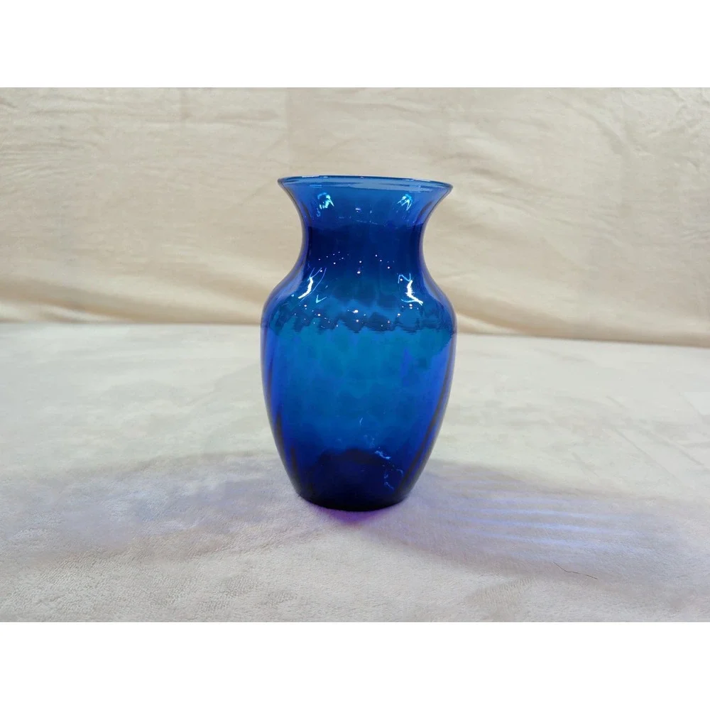 Indiana Glass Cobalt Blue Vase 8 Inch Optic Panel Flared‎ Rim 1282 Made in USA